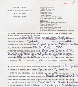 Cuestionario de béisbol firmado por Rafael Landestoy 1975 pre mlb - Imagen 1 de 2