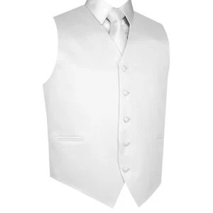 Men's White Satin Formal Tuxedo Vest Tie Hankie Set Wedding Prom Homecoming - Picture 1 of 4