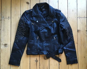 vegane lederjacke ONLY biker motorrad rocker nieten schwarz, gebraucht, 38 - Bild 1 von 10