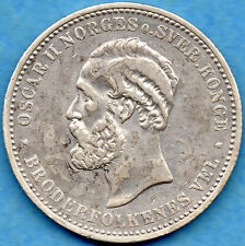 Norway 1902 2 Two Kroner Silver Coin - Very Fine