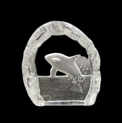 Signed Nybro Swedish Crystal Killer Whale Paperweight 8.5 x 9cm. - image 1 of 4