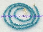 4mm Faceted Blue Aquamarine Gemstone Gold Clasp Necklace 16-28in Z1414