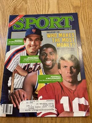 Revista deportiva encuesta salarial marzo, 1985 Joe Montana, Magic Johnson Foto 1 de 4