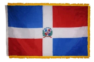 3x5 Dominican Republic Poly Nylon Sleeve w/ Gold Fringe Flag 3'x5' - Picture 1 of 2