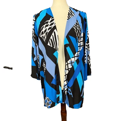 Кардиган женский Bob Mackie большой синий черный с принтом открытый передний носимый художественный струящийся - Изображение 1 из 4