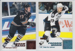 1999-00 PACIFIC OMEGA FREDRIK MODIN ICE BLUE /75 PARALLEL#218 Insert Lightning