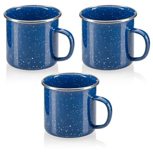 3x Emaille-Becher - Trinkbecher aus emaliertem Edelstahl - Teepott - blau - Bild 1 von 7