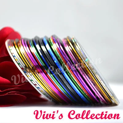 VIVI'S COLLECTION Nail Sticker Rolls 30 Colors Striping Tape Line Nail Art UV Gel Decoration Tips