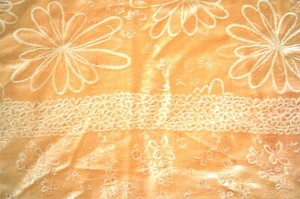 Over 1 Yard Gold on Gold Raised Daisy Cotton Sateen Upholstery Fabric 47" X 54"  - Picture 1 of 4