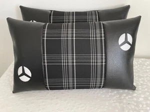 Mercedes logo cushions in black faux leather with tartan - Picture 1 of 5