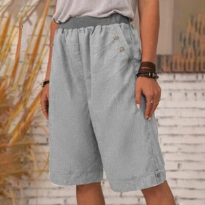 Women Solid Summer Retro Pockets Wide Leg Beach Shorts Ladies Loose Short Pants - Picture 1 of 42