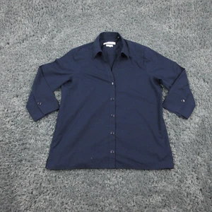 Camisa Foxcroft Mujer 10 Azul Forma Ajuste Manga 3/4 Cuello en V Abotonada - Imagen 1 de 15