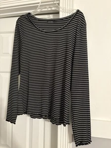 Mikarose Womens Long Sleeve Black With Thin White Stripes Blouse Sz XXL NWOT - Picture 1 of 3