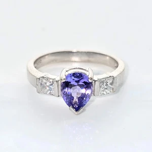 Womens 18ct White Gold Tanzanite and Diamond Engagement Ring Size M - Picture 1 of 7