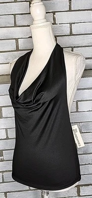 NWT No Boundaries Women's Sleeveless Halter Top Sz Medium Black Plunge Cowl Neck - Image 1 of 4
