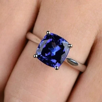 10MM Cushion Cut Sapphire Lab Created Diamond 14K White Gold FN Engagement Ring - Image 1 of 4