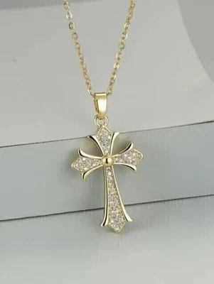 1Ct Round Cut Lab-Created Diamond Cluster Cross Pendant 14K Yellow Gold Plated - Image 1 of 4