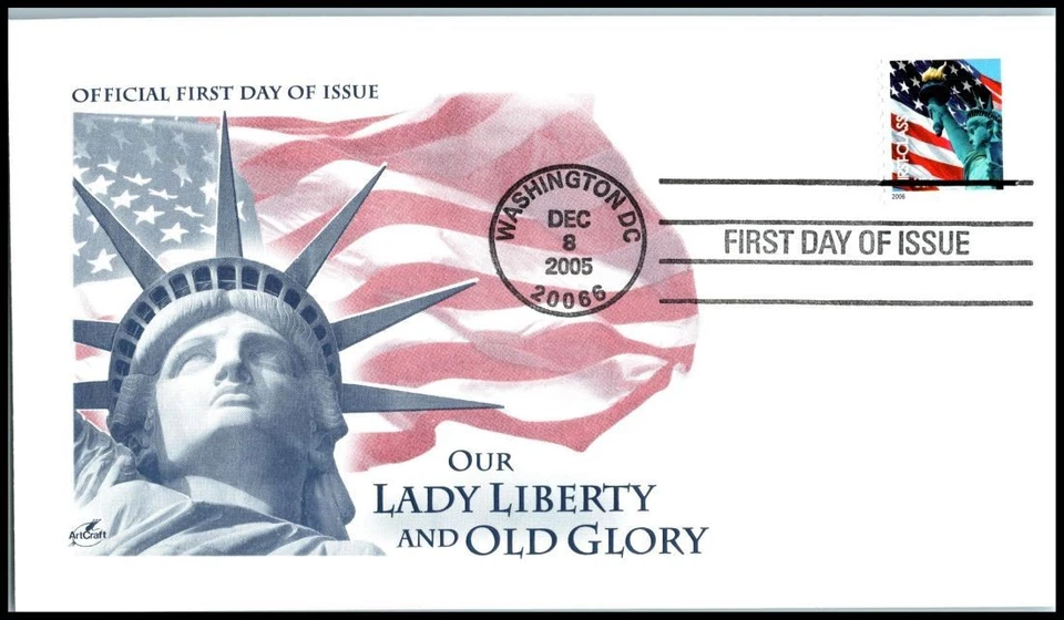 Bandera y Estatua Libertad 2005 Sc 3967 bobina 39c sin denominación FDC con ArtCraft Foto 1 de 1