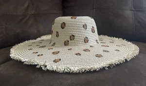 Damen Schlapphut Stroh Sonnenhut breite Krempe Strandhut Leopardenmuster - Bild 1 von 7