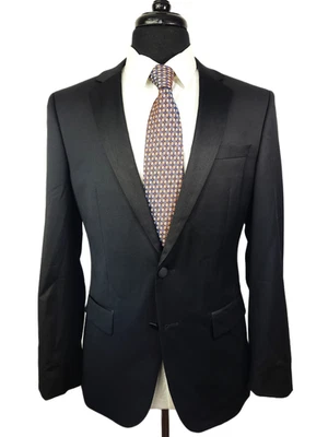 Hugo Boss Solid Black 2 Button 2-Vent Satin Lapel Wool Tuxedo Jacket Blazer 38R - Image 1 of 4