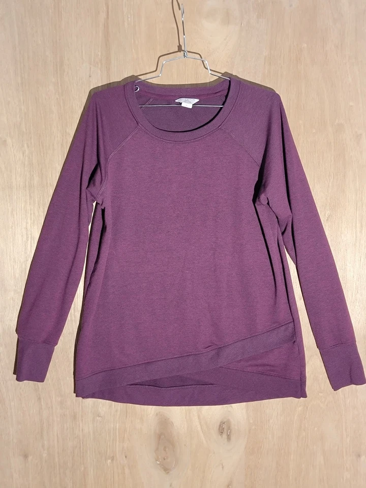 Pullover ligero Danskin para mujer manga larga púrpura cuello redondo talla L Foto 1 de 4