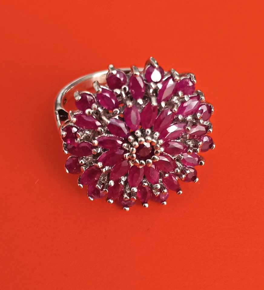 3.63 cts Burmese Ruby Cluster Ring in Platinum Over Sterling Silver Size 7 - Image 1 of 4