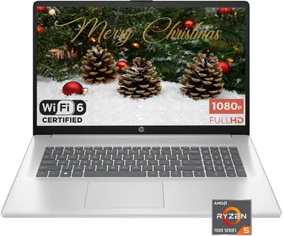 HP 17.3" FHD Notebook AMD Ryzen 5 7430U 6-Core 8GB RAM 512GB SSD Windows 11 Home - Image 1 of 4