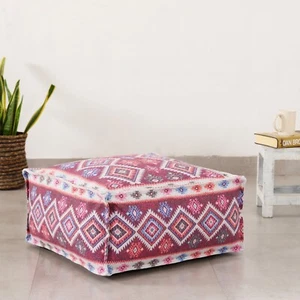 Cotton Kilim Fabric Pouf Cover Footstool Ottoman Floor Cushion Footrest Cover - Picture 1 of 6