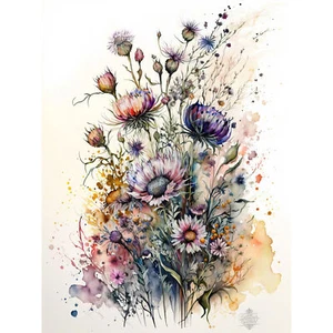 Frühling Wildblumen Aquarell Boho Ungerahmter extragroßer Druck - Bild 1 von 5