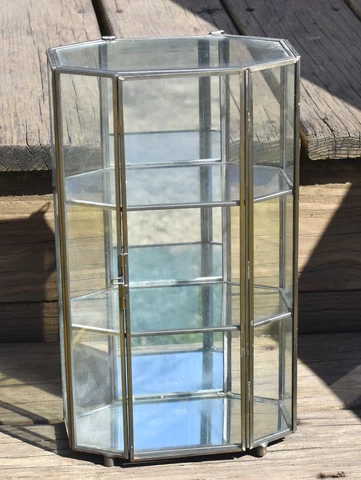 Vintage 3 Shelf Glass Mirrored Curio Trinket Display Case Cabinet with Door Cover