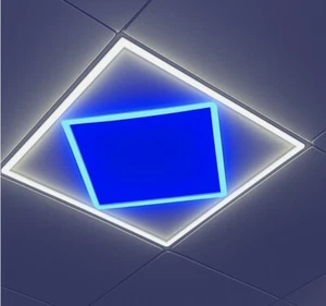 Deckenabhängung Einbaustrahler Diamant Gitter LED Panel blau + weiß Licht 600x600 - Bild 1 von 6