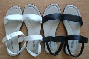 2 Pr White Stag Sheila Women Size 7. 5 Sandals Hook & Loop Strap White Black New - Picture 1 of 14
