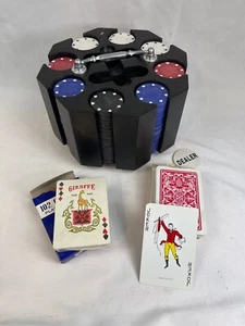 Antiguo juego de fichas de póquer de arcilla con 2 barajas cartas y caddy 2533 - Imagen 1 de 7