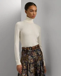 Lauren Ralph Lauren Silk Modal Turtleneck Jumper Pullover Cream - Picture 1 of 13