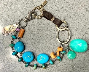 Jes MaHarry 14K Yellow Gold Sterling Silver Turquoise Chrysophase 8.25" Bracelet - Picture 1 of 24