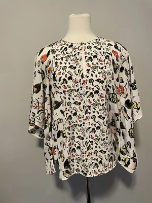 Grey Jason Wu White Silk Top with Floral Print and Front Keyhole, Size 6 - Image 1 of 4