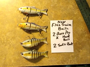 4 FLEX SWIMBAITS - 2 HARD 4" BASS PRO 'X' - 2 HOOK & 2 SOFT 3 3/4" NUOVO SENZA SCATOLA - Foto 1 di 5