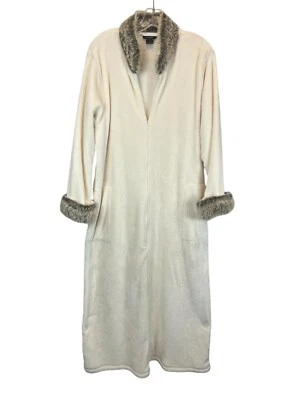 Natori Womens Faux Fur Trimmed Cozy Plush Kaftan Long Robe  Size L  Ivory Luxury - Image 1 of 4