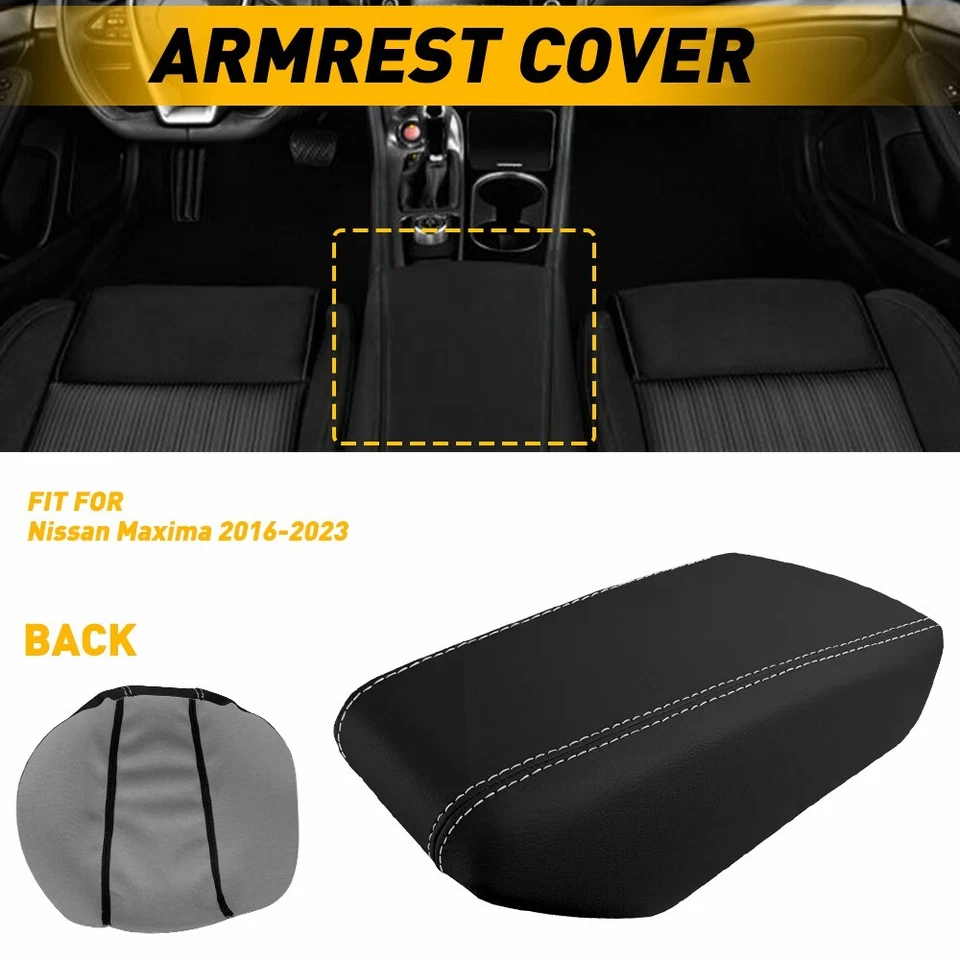 Console Armrest Cover Faux Leather for Nissan Maxima 16-19 Beige Stitch