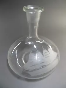 Hand Blown & Etched Clipper Ship Decanter without Stopper 8" Diameter Base - Picture 1 of 7