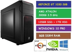 AMD ATHLON 3000G 3.5GHz DESKTOP GAMING PC GT 1030 120GB SSD 1TB HDD 8GB RAM W10 - Picture 1 of 1