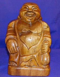 GROSSE MASSIVE HANDGESCHNITZTE HOLZFIGUR LACHENDER BUDDHA SITZEND STATUE - Bild 1 von 5