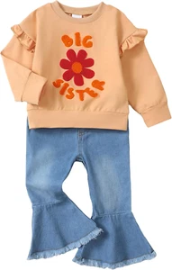 Baby Girl Clothes Toddler Outfit Infant Shirt Denim Ripped Jeans Pant Set Cothin - Picture 1 of 12