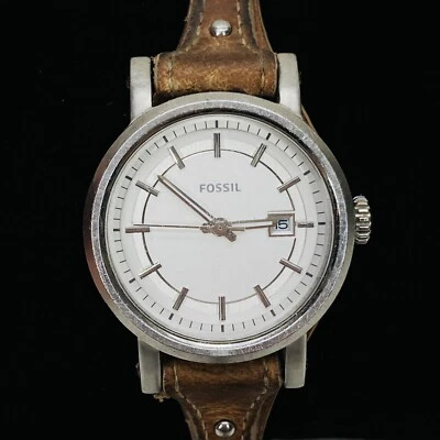 Fossil ES3908 Women's Boyfriend Brown Leather Analog Silver Dial Watch • WORKS‼ - Image 1 of 4