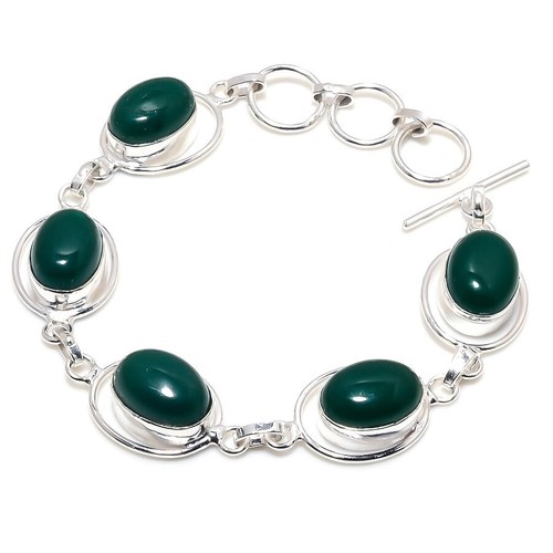 VALENTINO Bracciale gioielli in argento sterling 925 fatto a mano con pietre preziose onice verde misura 7 8"