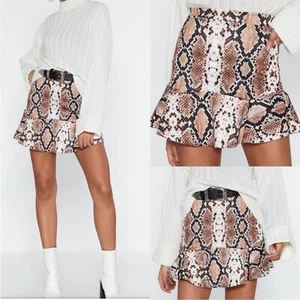 Nasty Gal “Flip It” Snake Print Ruffle Mini Skirt Size 6 - Picture 1 of 8