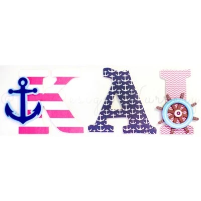 Girls Nautical Themed Wooden Nursery Letters - Custom Sailing Themed Kids Room - Image 1 of 4