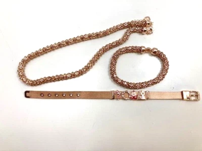 Juego de 3 piezas de oro rosa, collar, pulsera, malla deslizable pulsera con dije de Navidad Foto 1 de 4