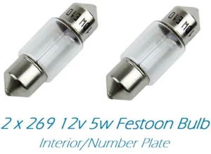 2 x 269 12v 10w C5W T11 x 31MM Festoon Bulb INTERIOR REAR PLATE BULBS CLEAR PAIR - Picture 1 of 1