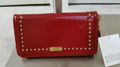 NEW BADGLEY MISCHKA OLIVIA PATENT SAFFIANO RED LEATHER ENVELOPE WALLET  - Image 1 of 4